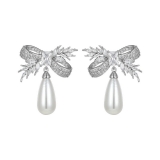 韩国蝴蝶结水滴珍珠银针耳钉韩国高级轻奢气质甜美耳环女批发