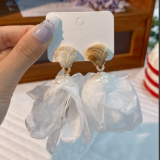 超仙氛围感贝壳雪纺耳钉小众设计高级耳环温柔气质度假风耳饰