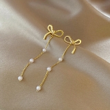 韩国东大门长款流苏耳钉女时尚气质高级感珍珠超仙蝴蝶结耳环耳饰