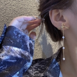 韩国东大门长款流苏耳钉女时尚气质高级感珍珠超仙蝴蝶结耳环耳饰