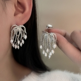 烟花瀑布流苏珍珠耳钉轻奢高级感法式复古气质耳环女耳饰批发