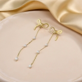 韩国东大门长款流苏耳钉女时尚气质高级感珍珠超仙蝴蝶结耳环耳饰