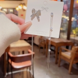 韩国流苏蝴蝶结耳饰高级感精致不对称耳钉新款夸张耳环女