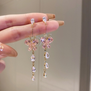 韩国甜美精致锆石镶钻蝴蝶流苏浪漫耳环耳夹耳钉耳饰耳坠