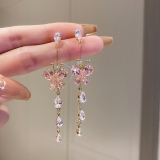 韩国甜美精致锆石镶钻蝴蝶流苏浪漫耳环耳夹耳钉耳饰耳坠