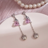 韩国粉色爱心海豚耳钉设计感卡通图案镶钻耳环网红可爱风耳饰