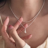 水滴吊坠双层项链女小众设计感ins冷淡风时尚简约气质米粒锁骨链