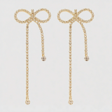 新款时尚长款超闪满钻蝴蝶结耳钉晚宴礼服百搭蝴蝶结流苏耳饰耳钉