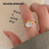 爆闪椭圆大锆石镀18k金水滴戒指女小众高级感轻奢不掉色指环