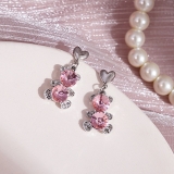 韩国粉色小熊爱心耳钉设计感卡通猫镶钻耳环网红可爱风耳饰