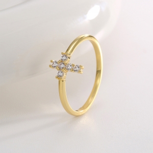 跨境热销十字架满钻戒指女简约高级精致时尚竖版爆闪欧美指环