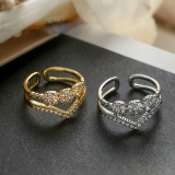 时尚奢华铜微镶锆石几何开V形口戒指女INS设计感小众高级指环