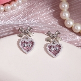 韩国粉色爱心耳钉设计感卡通猫镶钻耳环网红可爱风耳饰