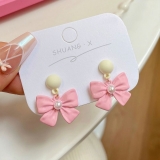 马卡龙色系粉色蝴蝶结耳环夏天小清新烤漆耳钉可爱少女心耳饰品