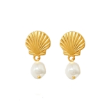 欧美跨境2025新款饰品感小众气质贝壳珍珠耳环耳坠耳饰