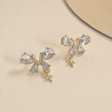 彩色水钻蝴蝶芒星耳环小清新气质耳钉精致高级感耳饰