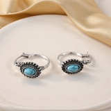 欧美跨境热销时尚复古绿松石耳环波米西亚古风质朴椭圆形耳坠饰品