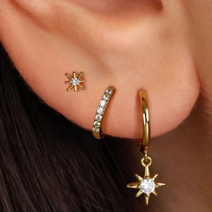 跨境欧美时尚简约气质三件套流行八芒星星耳坠热销百搭气质耳扣 （单边）