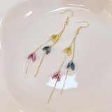长款流苏耳钩莫兰迪色花朵精致流苏耳环春夏季小清新耳环厂家批发