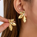 欧美跨境法式复古对称花朵树叶小众夸张耳环设计感不锈钢耳饰批发