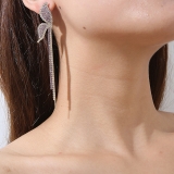 镶钻紫色蝴蝶耳环日韩甜美森系耳坠气质长款流苏耳饰品女