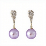 正圆紫色珍珠耳钉长款耳环女豪华气质小众高级感耳饰