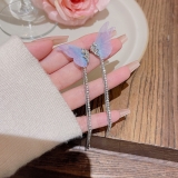 韩版无耳洞耳夹冷淡风设计感耳饰女长款流苏珍珠蝴蝶耳骨夹