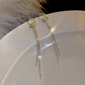 韩国百搭长款流苏耳环女ins潮气质名媛镶钻圆圈耳钉耳饰品