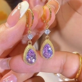 气质精致时尚百搭紫色水晶榴莲耳环女个性设计感耳扣小众水滴耳饰