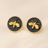 新款热销圆形滴油蜜蜂耳钉创意个性小众高级感耳环日常百搭耳饰品