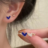 @特价韩国简约镶钻爱心小巧个性时尚气质高级设计感3件套耳钉耳饰