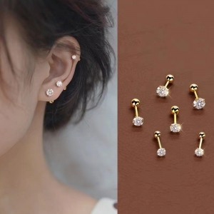 超闪耳骨钉女金色耳钉2025新款螺丝扣睡觉免摘养耳洞耳环（6只装）