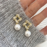 几何满钻方形珍珠耳环女2025新款爆款高级感轻奢耳钉女时尚耳饰