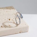 跨境直供欧美时尚百搭优雅蓝色海豚开口戒指镶钻锆石可调节指环女