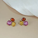 法式轻奢三色椭圆耳钉气质甜美高级感个性时尚百搭耳环耳饰女