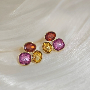 法式轻奢三色椭圆耳钉气质甜美高级感个性时尚百搭耳环耳饰女