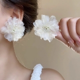 花瓣网纱耳钉新款爆款海边度假风耳环夸张气质百搭耳饰批发