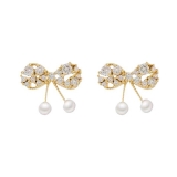 日韩小巧简约镂空蝴蝶结耳钉气质个性网红甜美珍珠耳环