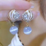 滴油镶钻耳钉轻奢优雅猫眼石耳环女时尚气质高级感耳饰潮