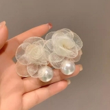 度假风氛围感蕾丝花朵耳环女甜美百搭气质网红仿珍珠耳钉夸张耳饰