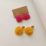 跨境热销欧美饰品批发时尚布艺黄色花朵气质耳环耳钉女