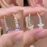 设计感小众气质优雅紫色蝴蝶耳钉2025新款爆款轻奢百搭时尚耳环女