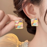 法式小清新珐琅彩色滴釉爱心耳环气质轻奢甜美高级感撞色耳钉耳饰