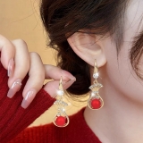 新款珍珠福袋长款流苏珍珠耳环轻奢高级设计感百搭气质流苏耳坠