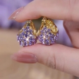 @特价 气质镶钻法式紫色耳扣2025年新款高级感水晶提篮小众精致耳环耳饰