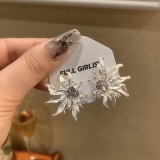 法式立体金属感花朵耳钉个性大气高级感气质镶嵌水钻耳饰
