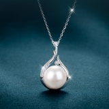 巴洛克风仿珍珠时尚简约女式吊坠项链铜镶锆石小众设计几何锁骨链