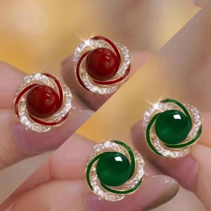 红色珍珠耳钉精致小巧新款高级优雅气质喜庆耳环复古耳饰