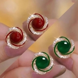 红色珍珠耳钉精致小巧新款高级优雅气质喜庆耳环复古耳饰