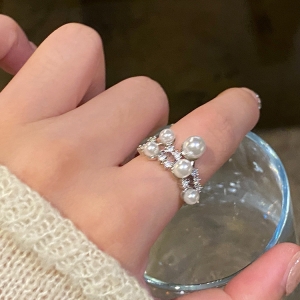 2025新款轻奢高级感微镶锆石珍珠戒指 气质百搭精致手饰女批发